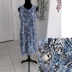 Like New J. Jill Beachy Sea Ocean Print Sleeveless Shift Dress Pockets M